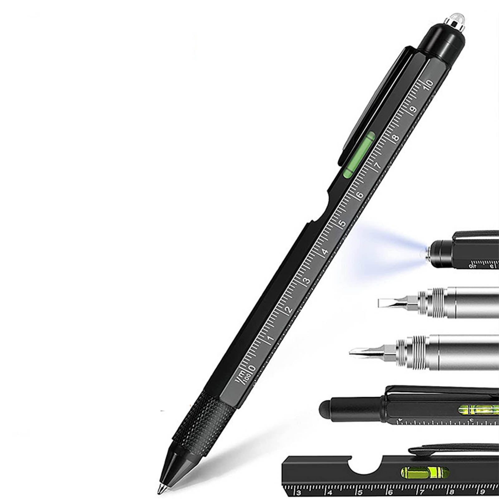Coollooc One Pen Nine Functions -Christmas Gifts for Men, 9 in 1 Multitool Pen with LED Light, Cool Gadgets, Stocking Stuffers Gifts for Men, White Elephant Gifts for Adults(Black)