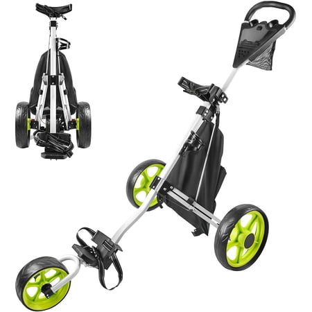 BOBOPRO Push Pull Golf Cart for Golf Bag 3 Wheels One Second Open & Close Folding Lightweight Compact Golf Trolley Golf Bag Holder