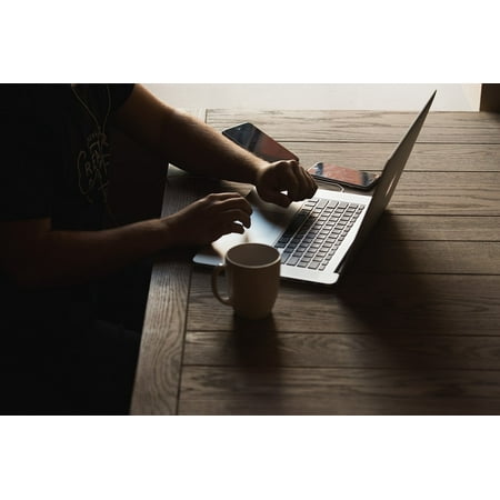 Canvas Print Mug Person Laptop Gadgets Table Computer Cup