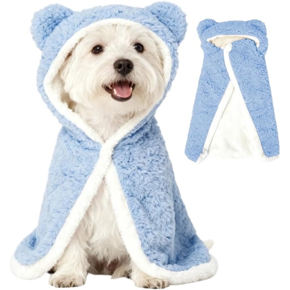 Warm Pet Cape Blanket with Hood, Cozy Pet Wearable Blanket for Small Medium Dogs & Cats, Winter Cloak Coat for Puppy Kitten, Size Small to Large