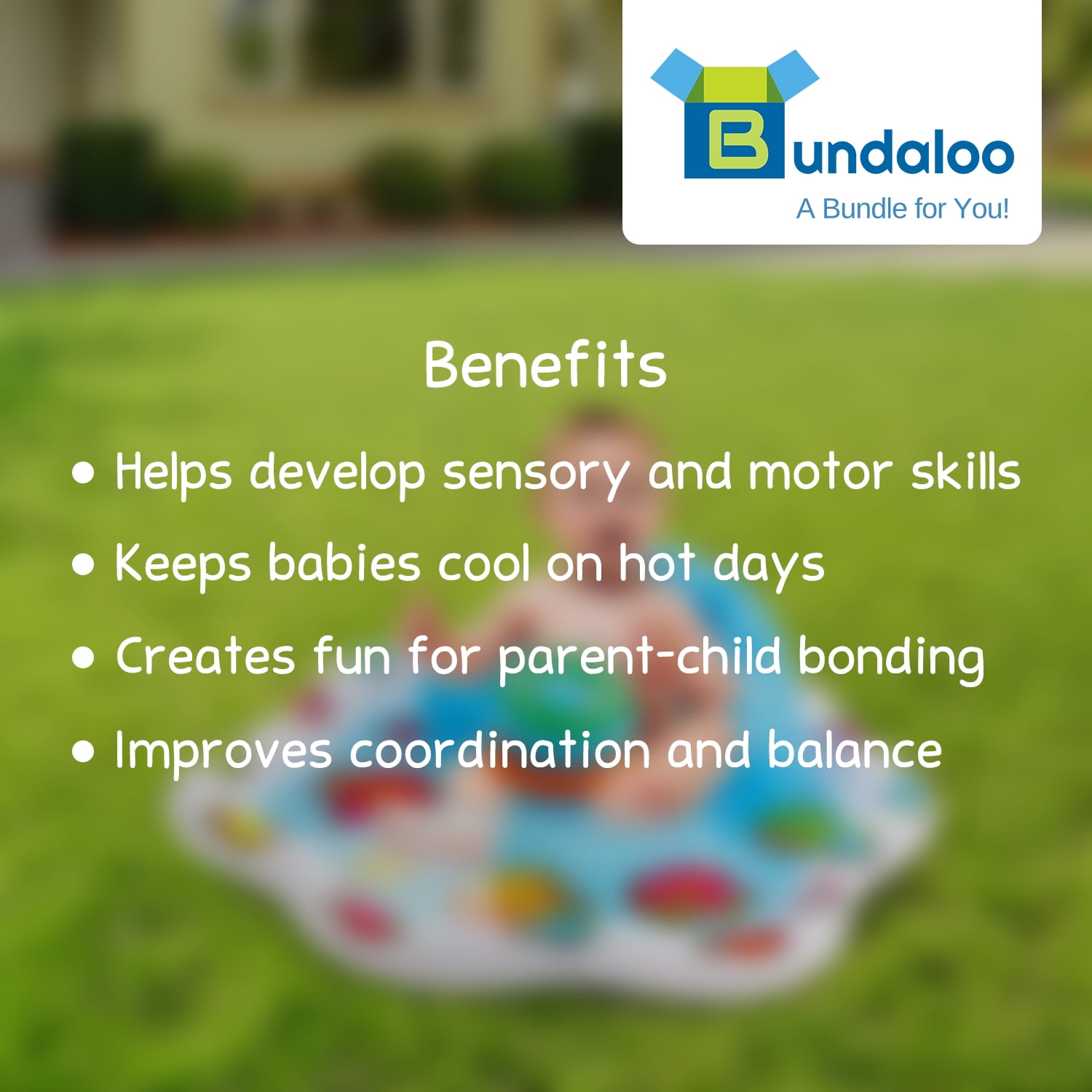 Bundaloo Infant Pool Splash Mat Inflatable with Backrest & Stackable Ring Toys | Summer Fun Activity for Baby Toddlers | Easy Setup