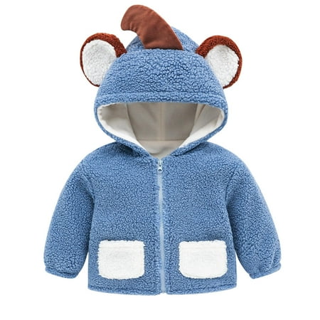 

Toddler Baby Boy Girls Fleece Hooded Jacket Cute Zipper Sherpa Fuzzy Winter Warm Clothes Kids Hoodie Coat Outwear