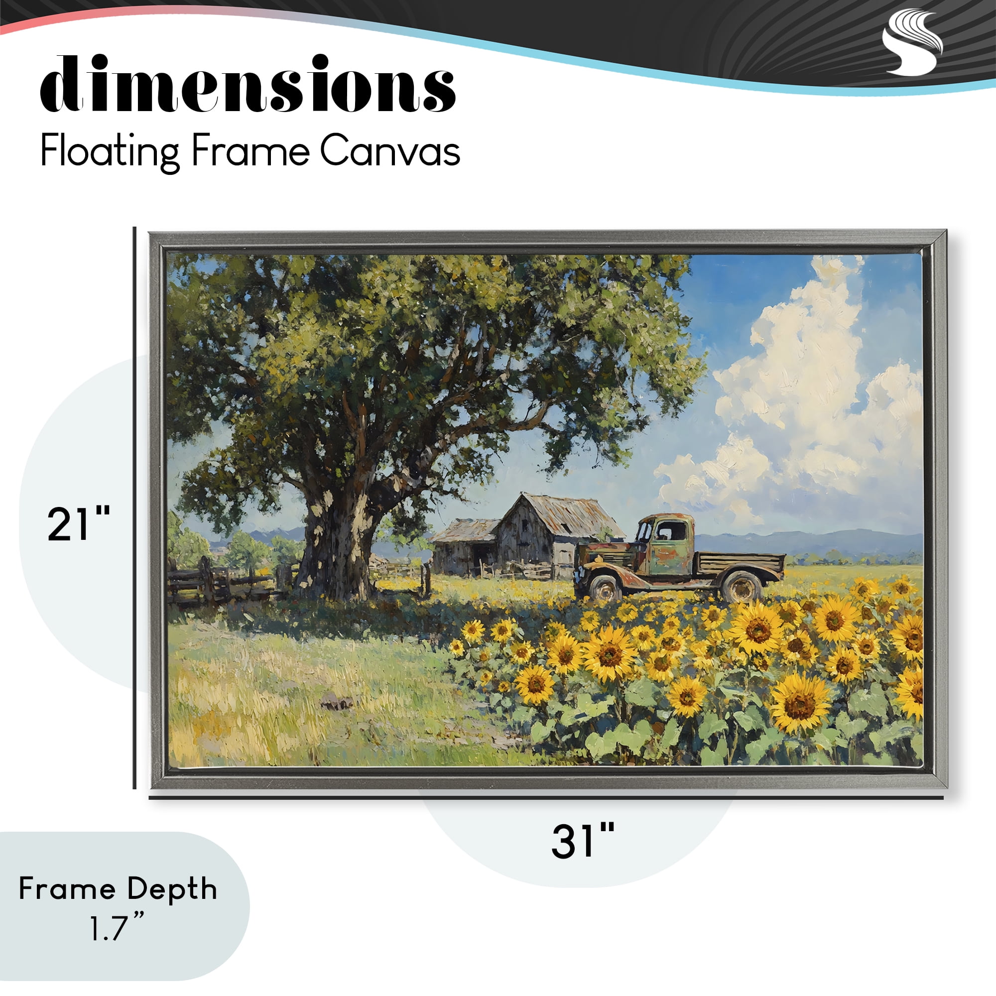 Stupell Industries Sunflower Pickup by Old Barn Gray Framed Floater Canvas Wall Art, design by Franklyn Gregory