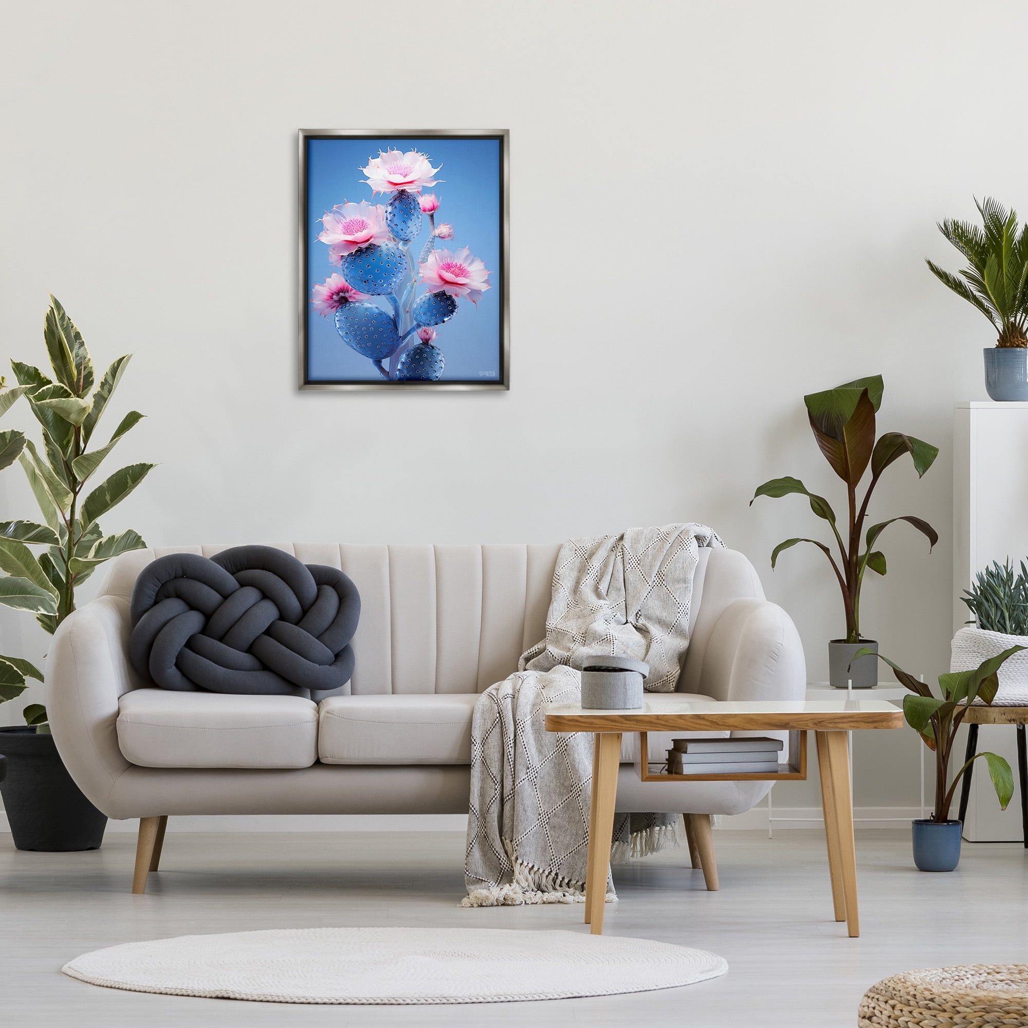 Stupell Industries Prickly Cactus Flowers Botanical & Floral Painting Gray Floater Framed Canvas Art Print Wall Art, 25 x 31