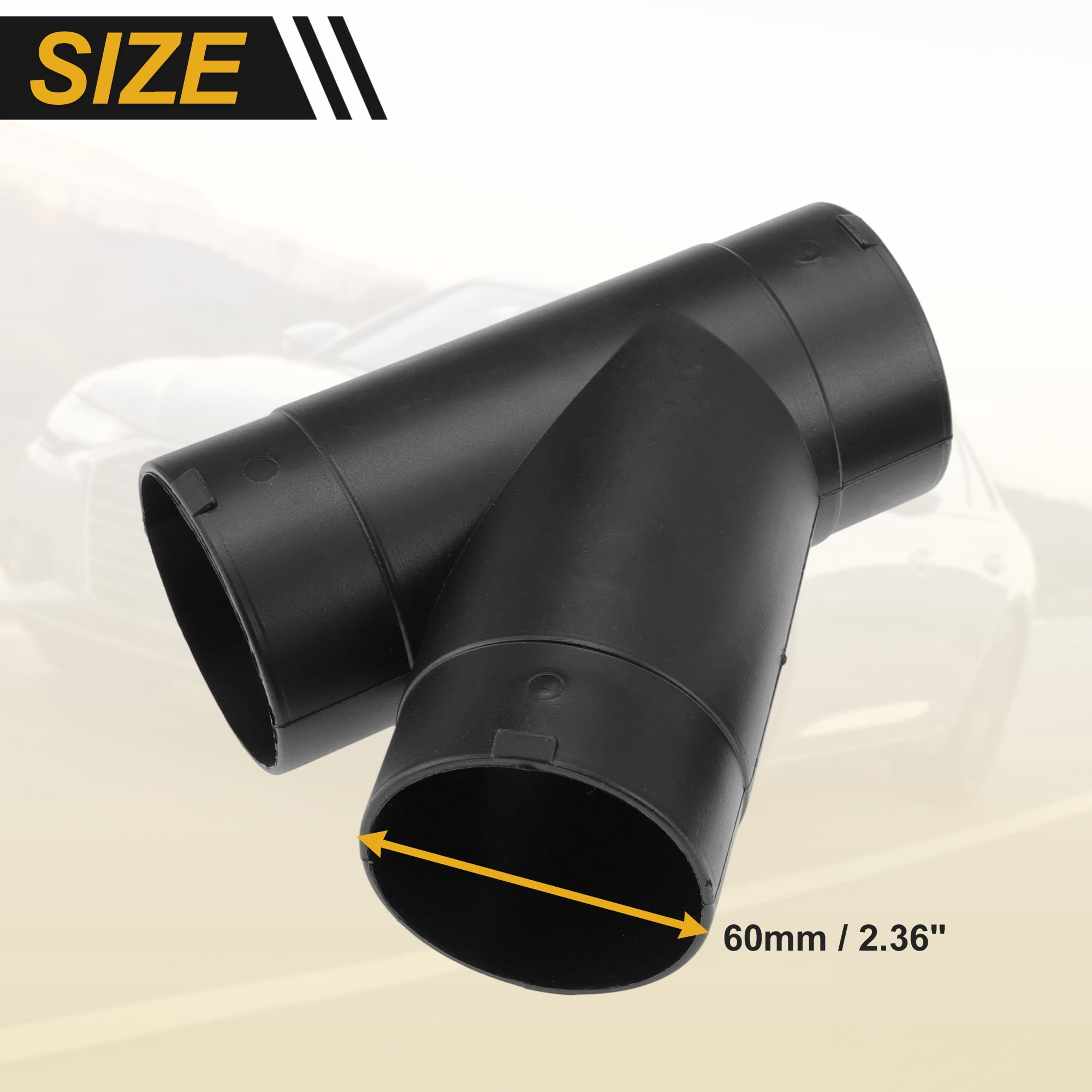 Car Heater Warm Air Ducting Pipe 60 mm Y Shape Outlet Connector Diesel Heater Duct Connector for Parking Caravan Heaters Black Plastic 1 Pcs
