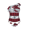 thumbnail image 4 of Yiaed Buffalo Plaid Forest Print Women One Piece Swimsuits Tummy Control One Shoulder Bathing Suits Pattern Ruffle Swimwear-Large, 4 of 8