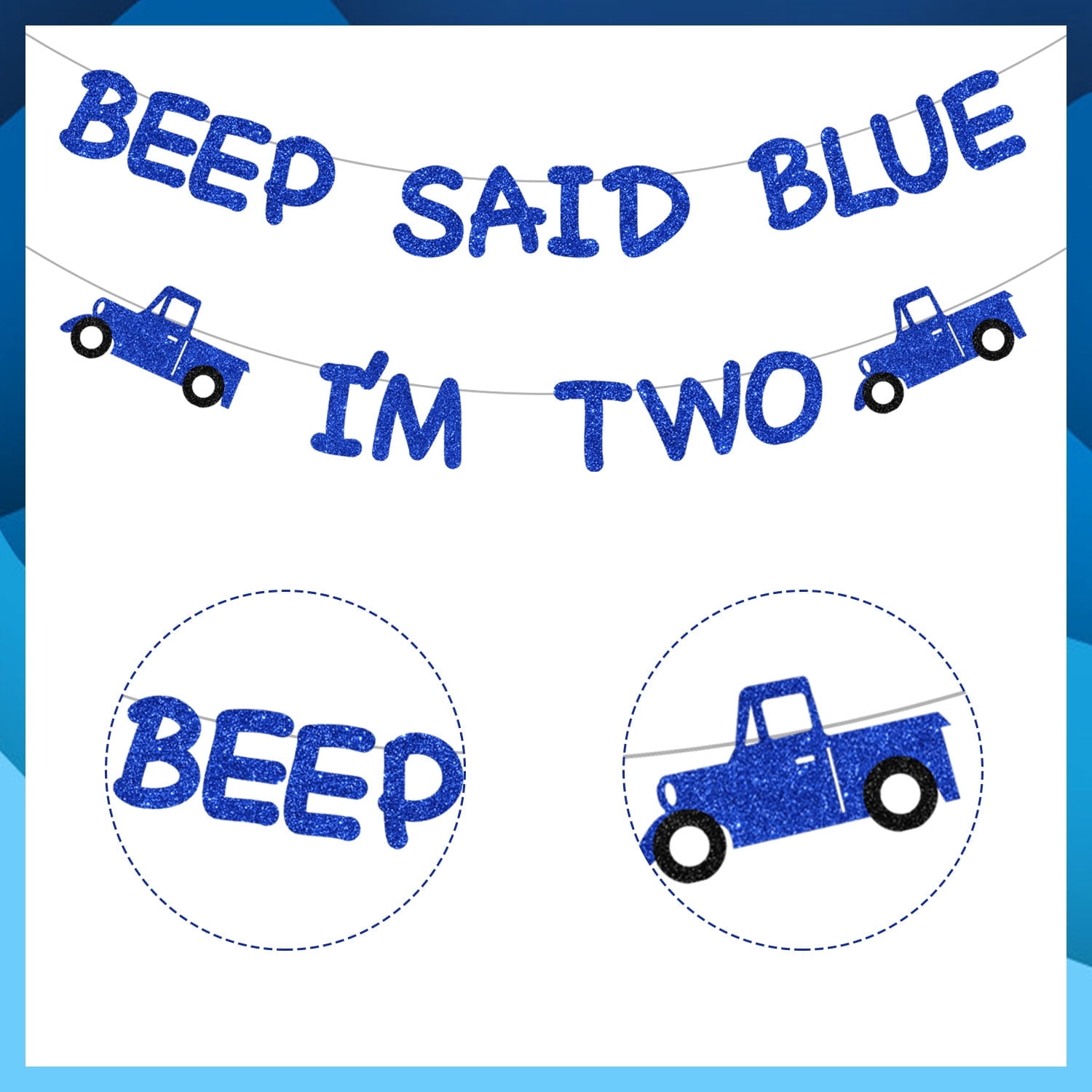 Little Blue Truck 2nd Birthday Party Decoration, Little Blue Truck Birthday Party Supplies with Beep Said Blue I'm Two Glitter Banner and Blue White Latex Balloon Arch for Boy Girl 2nd Birthday Party