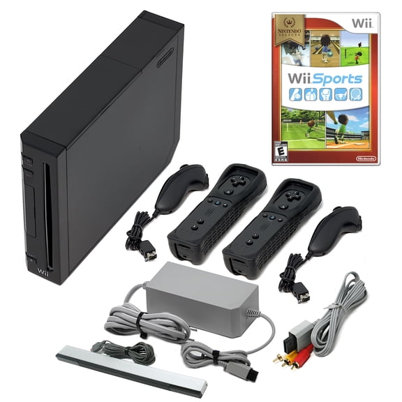 Pre-Owned Wii Console Black - GameCube Compatible - (2) Voomwa Remotes - Wii Sports