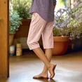 thumbnail image 4 of HongQid Linen Blend Capri Pants for Women Elastic Waist Gingham Print Casual Summer Cropped Trousers With Side Pockets,M, 4 of 7