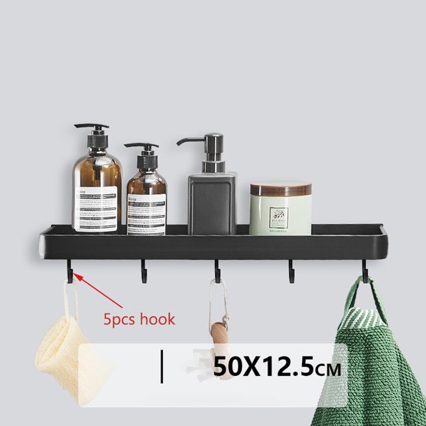 Estante de baño sin taladro, organizador, estante de almacenamiento para ducha, estantes de esquina negros, soporte de champú para inodoro de aluminio montado en la pared