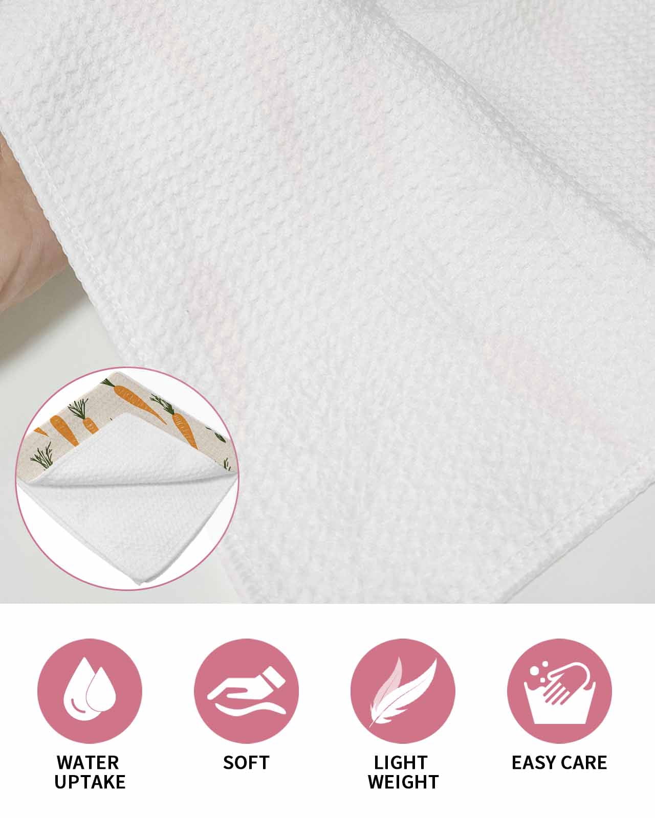 Carrots Easter Dish Towels Set, Waffle Weave Kitchen Towels 4 Pieces, Watercolor Orange Green Vegetable Rustic Microfiber Hair Face Bath Tea Towel Absorbent Quick Drying Cleaning Dish Cloths, 12"x12"