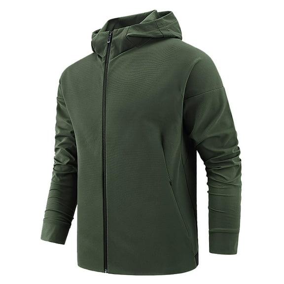 HOOMEUMY Mens Hooded Athletic Jacket Workout Drop Shoulder Clothes Fashion 2025 Trendy Classic Solid Coat Stand Collar Design Full Zip Up Lightweight Running Sports Jacket Casual Green XL