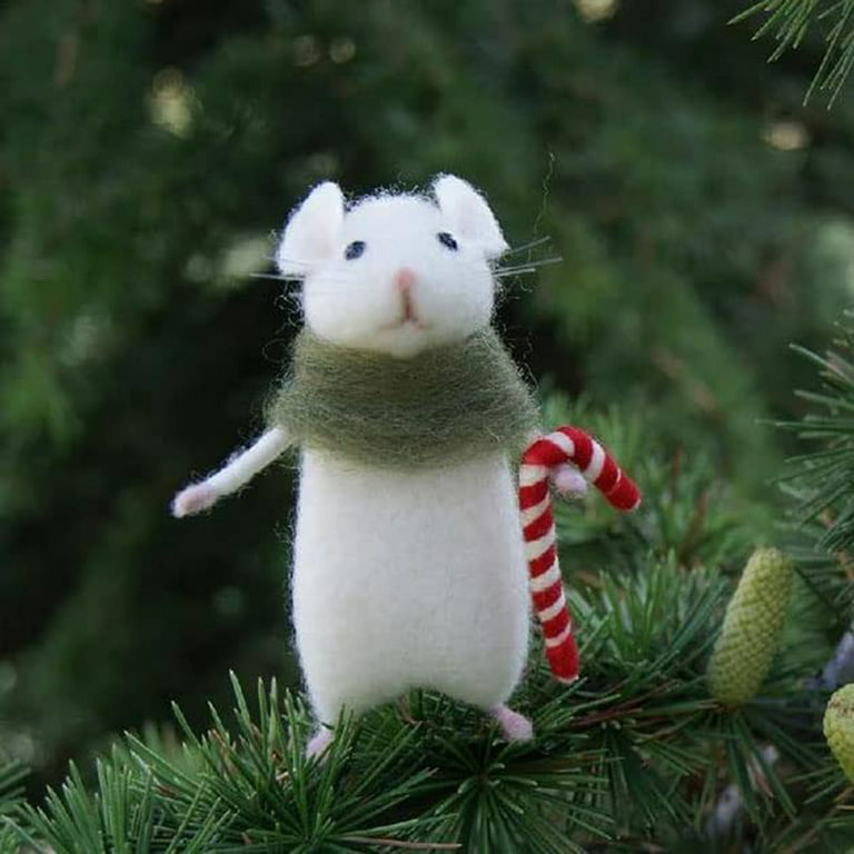SEEKFUNNING Handmade Needle Felted Mouse, Lovely Little Christmas Mouse,  Wool Felt Mouse Hand Made Diy Needle Felting Kit Material Package 