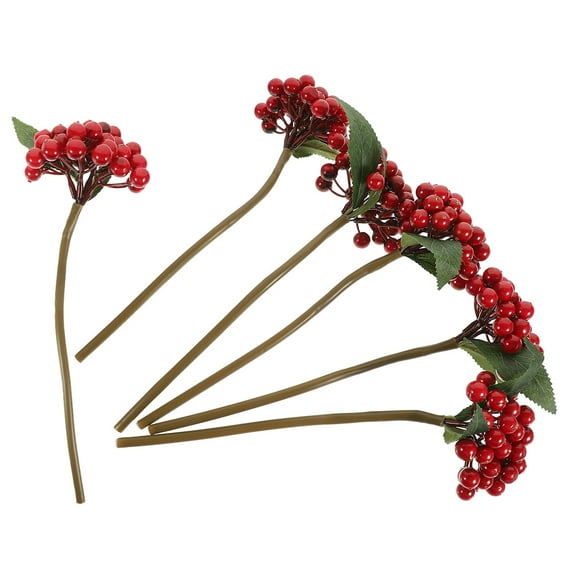 HAMPPLIES 6Pcs Red Berry Picks Lifelike Pvc Material Flower Wall Christmas Decor