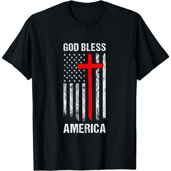 God Bless America Fourth of July Christian Patriot USA Flag Women Kids Men T-Shirt,Black