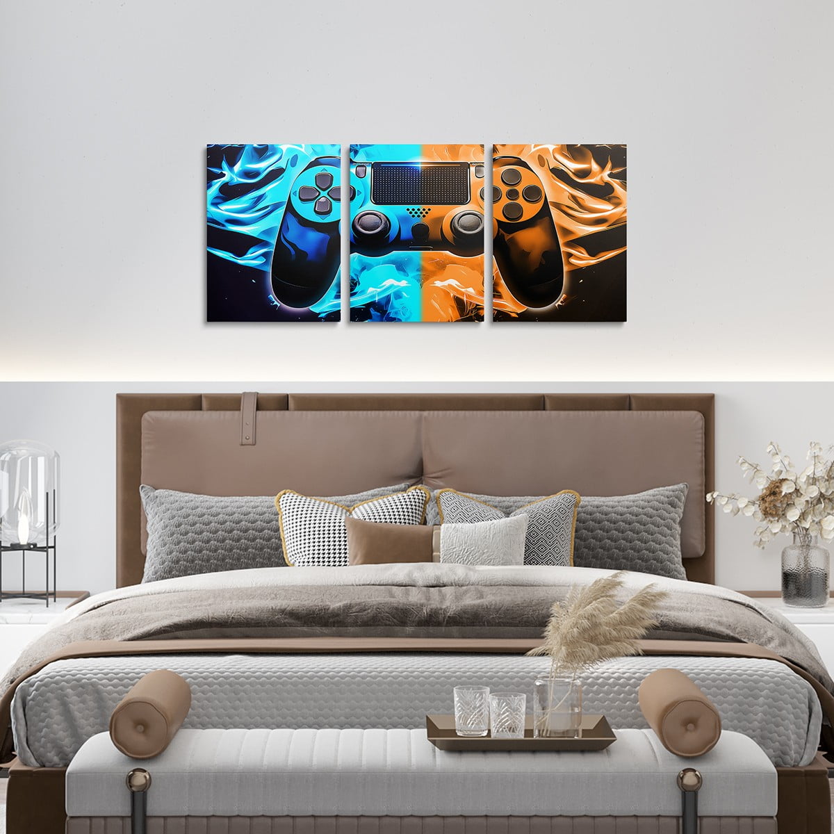 Erosebridal Gamer 3 Piece Canvas Wall Art 12"x16"x3pcs Gaming Office Wall Decorations Artwork Posters Modern Game Console Controller Bathroom Wall Art Joystick Room Decor Blue Orange