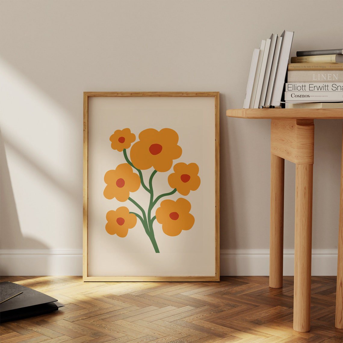 Yellow Flower Wall Art Print Retro Funky Minimalist Home Decor