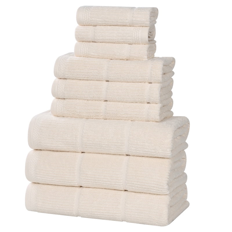Superior Milo 9 Piece Smart Twist Cotton Towel Set, Medium Weight Ribbed Design Towels, Ivory