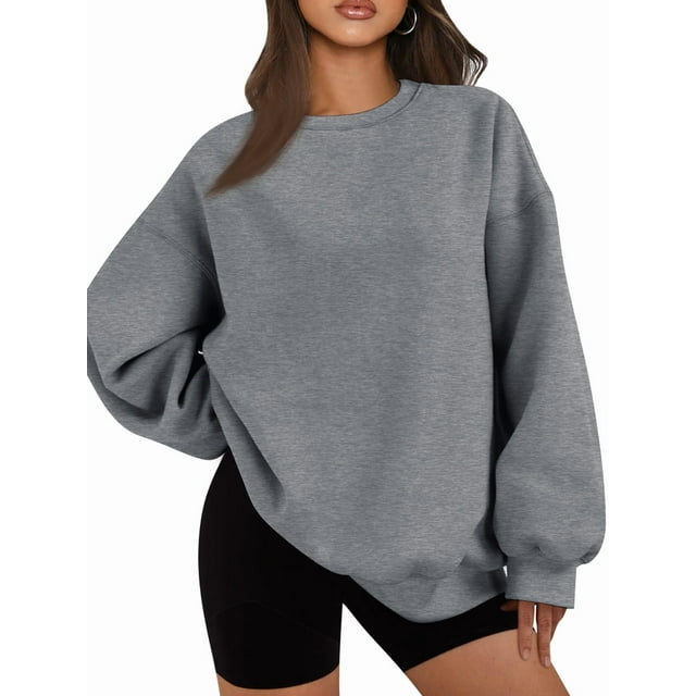 Sudadera con Capucha de Gran Tamaño para Mujer, Suéteres de Larga con Cuello Redondo de , Conjuntos Cómodos de Moda de Otoño. Gris Oscuro S