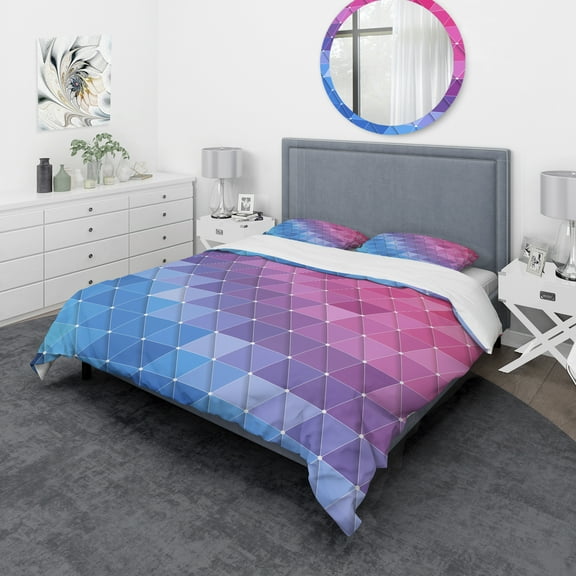 Designart 'Triangular Geometry in Blue, Purple and Pink' Modern & Contemporary Duvet Cover Set