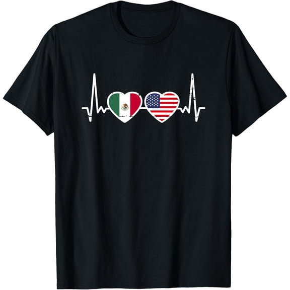 men and women can wear,Mexico USA Vintage Heartbeat Flag Proud Mexican T-Shirt