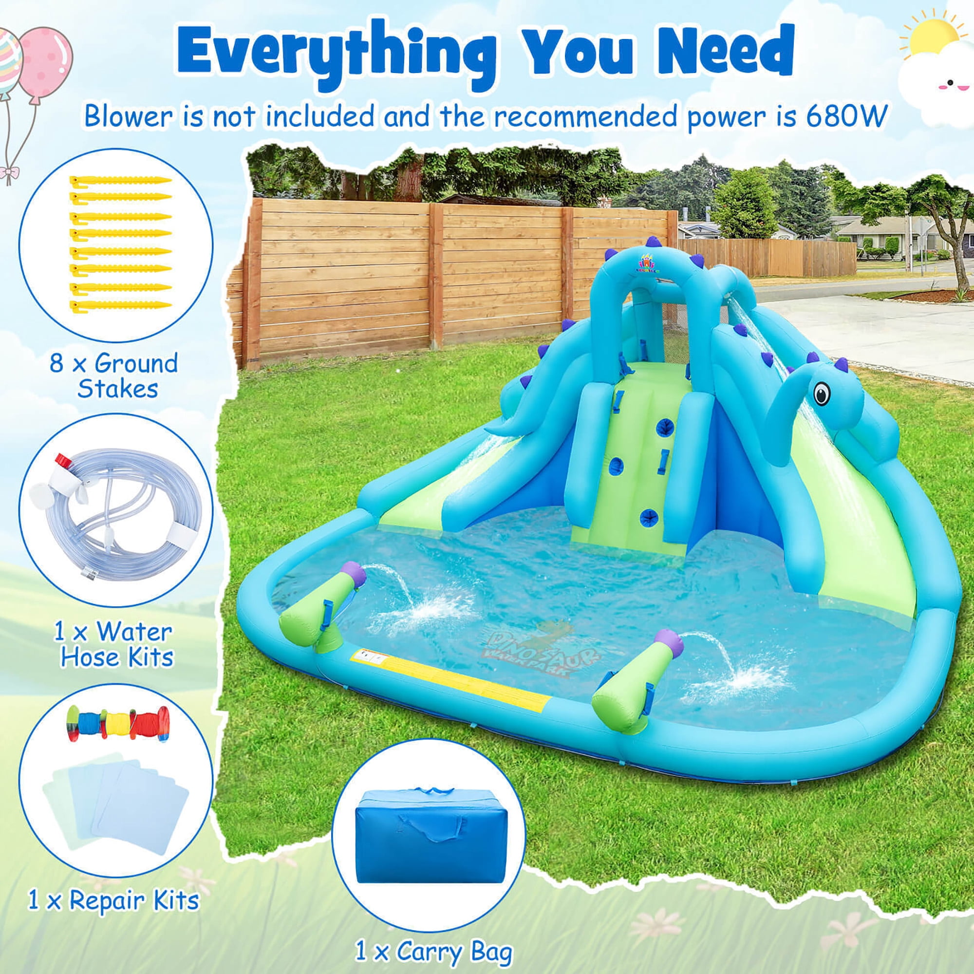 Gymax Inflatable Water Slide Blowup Water Park w/ Dual Slides Without Blower