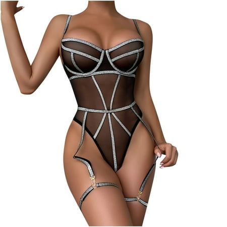Sexy See-Through Bodysuits for Women s Plain Erotic Bodysuit with Garter Belt Sheer Mesh Leotard Rompers Teddy Babydoll Sleepwear Nightwear