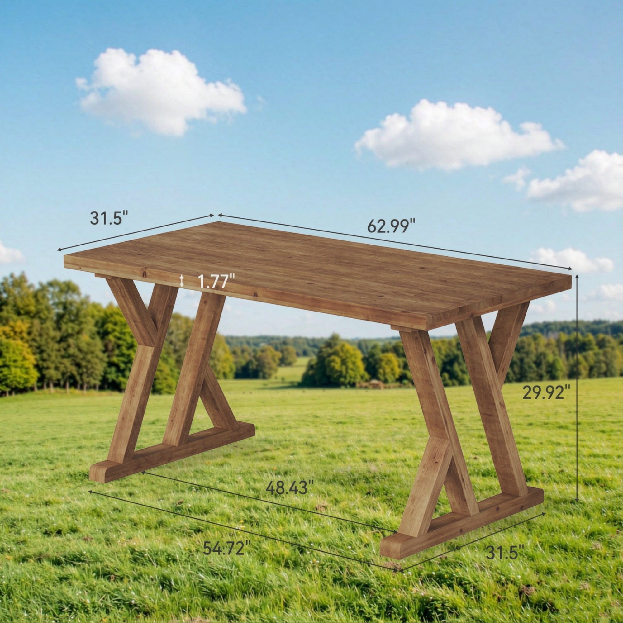 63" Farmhouse Dining Table Wood Kitchen Table for 4 to 6 People