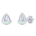 thumbnail image 2 of 9mm Sail Boat Stud Earring Created White Opal Solid 925 Sterling Silver, 2 of 5