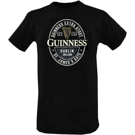 100% cotton tshirts men tee Guinness Black T-Shirt for Men with Gold Foreign Extra Bottle Label Print Irish Tee 100% Cotton