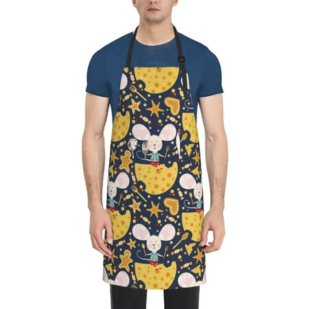 

Lukts Mouse Cheese Pattern Kitchen Cooking Aprons Adjustable Bib Soft Chef Apron with 2 Pockets for Men Women