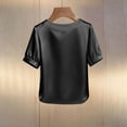 thumbnail image 6 of Endives Women's Short Sleeve T Shirt Beaded Round Neck Solid Color Fashion Elegant Satin T-shirt Summer Tops Black, 6 of 6