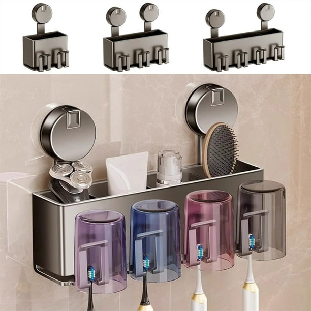 Estante para Cepillos de Dientes, Organizador de Baño Sin Taladro, Soporte para Cepillos de Dientes de Pared, Estante Adhesivo para Cepillos de Dientes