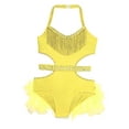 thumbnail image 3 of Haitryli Kids Girls Feather Tutu Skirt Leotard Rhinestone Latin Dance Unitard Jazz Modern Lyrical Dancewear Yellow 8, 3 of 5