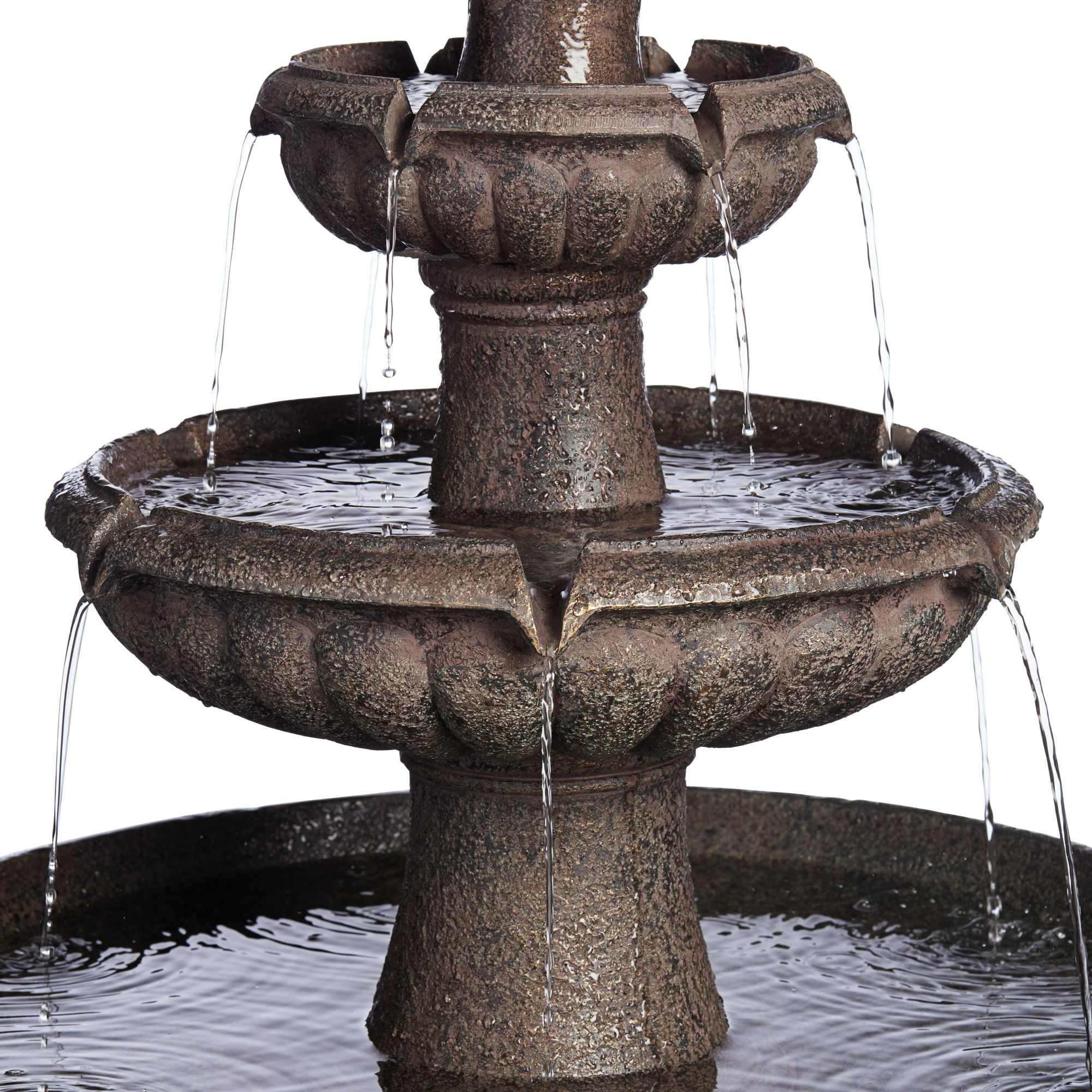 Rendaux 43" High Large Italian Outdoor Decor Gray Faux Stone Floor Fountain with Light LED 3-Tier Outside