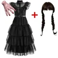 thumbnail image 4 of Disfraz de Cosplay de Adas del miércoles para niñas, vestido gótico negro, elegante vestido de gasa para fiesta de graduación, trajes para niñas, fiesta de carnaval de Halloween para niñas, 4 of 5