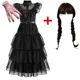 thumbnail image 4 of Disfraz de Cosplay de Adas del miércoles para niñas, vestido gótico negro, elegante vestido de gasa para fiesta de graduación, trajes para niñas, fiesta de carnaval de Halloween para niñas, 4 of 5