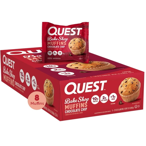 Quest Bake Shop, Chocolate Chip Muffins, 10g Protein, Ready to Eat, 8 Count