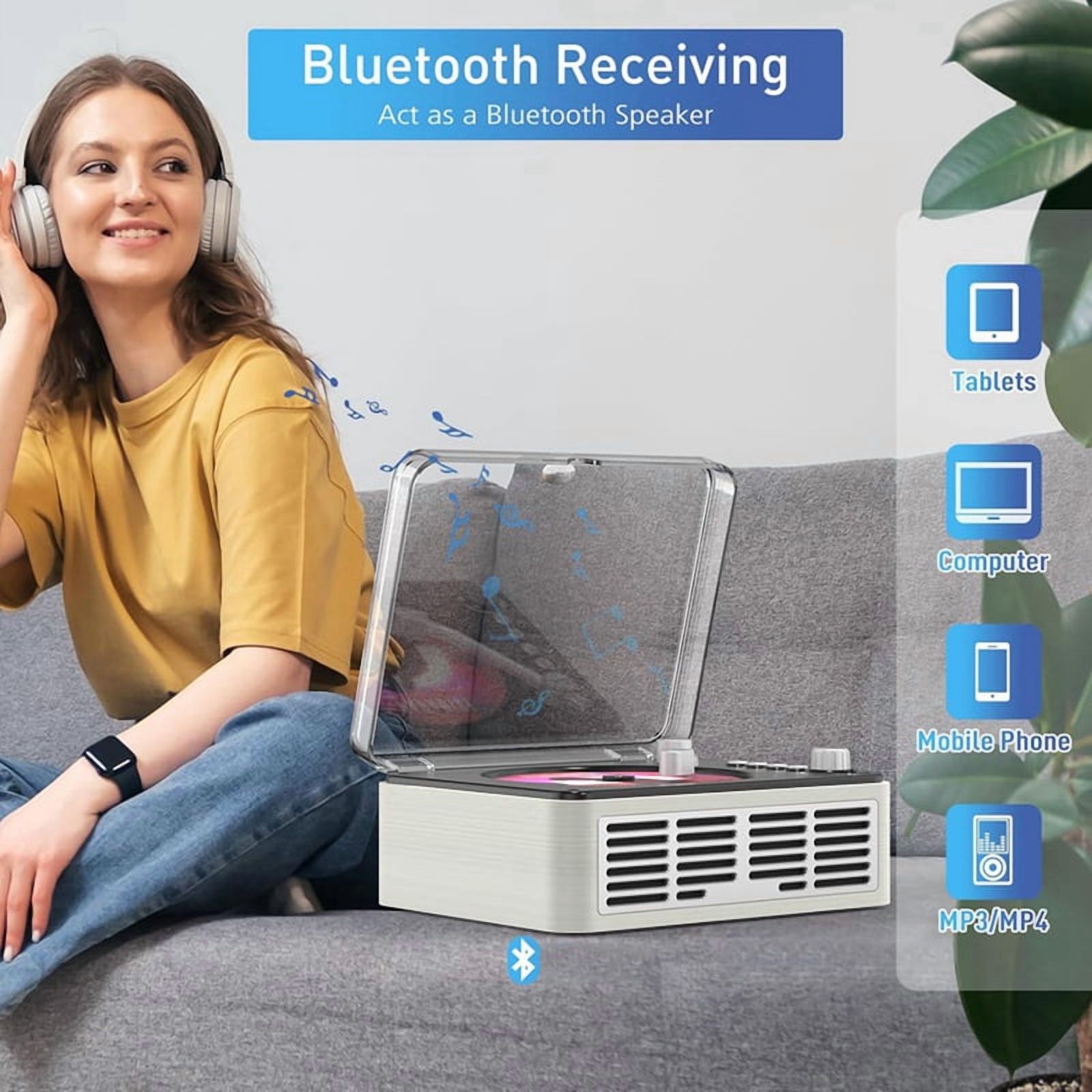 Multifunction Bluetooth CD Player HiFi Sound Music Player Speaker,Support AUX/USB/FM Radio for Home,Office US Plug A