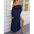 thumbnail image 4 of YOGAFOX Women's Boho Off Shoulder Long Sleeve Smocked Side Split Flowy A Line Maxi Dress S-XXL, 4 of 5