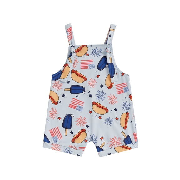 BemeyourBBs Newborn Baby Boy Girl 4th of July Outfit Summer Rompers Overalls Patriot Independence Day Clothes Fourth of July Flag Fireworks Print Sleeveless Overalls Bodysuits Jumpsuits Shorts