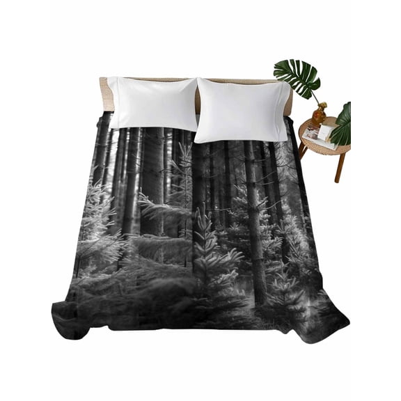 Queen Flat Sheet 90"x102", Grey Forest Soft Lightweight Bedding Flat Sheets Only, Mysterious Primitive Forest Pine Tree Brushed Microfiber Top Bed Sheet, Breathable StainResistant Bedsheets