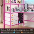 thumbnail image 4 of Twin Metal Loft Bed Frame with LED Lights&Charging Station&L-Shaped Desk, LED Twin Size Loft Bed with 3 Storage Shelves&Drawers, No Box Spring Needed, Pink, 4 of 9