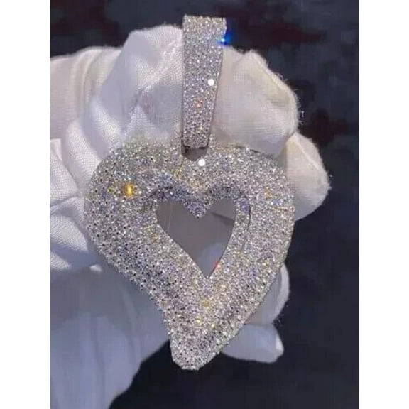 Women's Open Heart Big Pendant 14K White Gold Plated Silver 3 CT Round Cut Lab Created Diamond