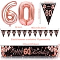 thumbnail image 2 of 60th Birthday Decorations for Women, Rose Gold 60th Birthday Decoration Kit with Happy Birthday Banner, Confetti Balloons, Number 60 Balloon Triangle Flag Banner, 2 of 8