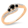 thumbnail image 1 of 0.50 Carat (ctw) 14K Rose Gold Round Cut Black & White Diamond Ladies Bridal Bypass Swirl 3 Stone Engagement Ring 1/2 CT, 1 of 1