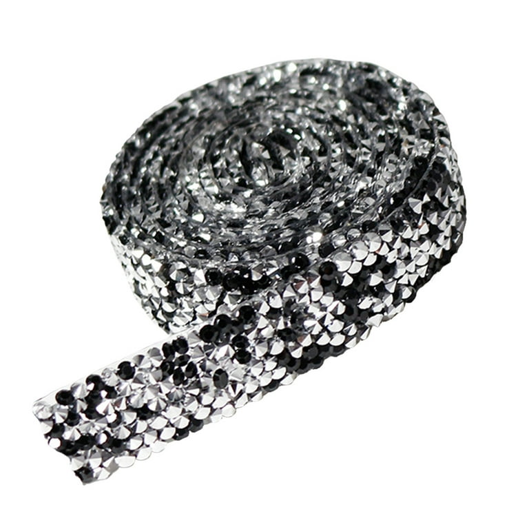 Self Adhesive Crystal Rhinestone Diamond Ribbon Sticker (Silver + Black), Women's, Size: 2.5