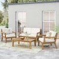 thumbnail image 2 of GDF Studio Camak Outdoor Acacia Wood 4 Seater Chat Set with Cushions, Teak and Beige, 2 of 13