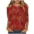 thumbnail image 2 of CaComMARK PI Womens Tops Plus Size Clearance Women's Printed Loose T-shirt Casual Round Neck 3/4 Sleeves Blouse Red, 2 of 5