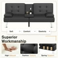 thumbnail image 5 of Lacoo Linen Futon Sofa Bed Modern Convertible Sleeper Couch with Removable Armrests & Cup Holders for Living Room,Small Spaces,PU Leather Black, 5 of 8